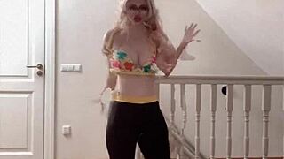 huge belly dancer goddess with glasses dances to music in celebrity fetish show