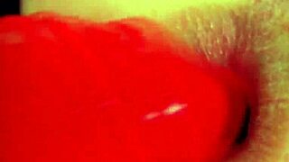 young blonde spreads wide open ass cheeks for huge dildos deep inside