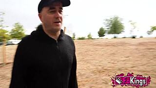 Fake producer tricks busty Latina cleaning lady into bent over anal riding