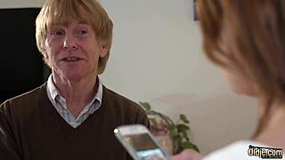 hot teen blows grandpa perfect then rides him hardcore til cum swallow!