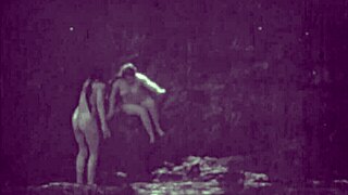 Vintage hairy beavers exposed nude in wild nature settings