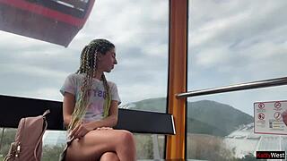 Skinny Pigtail Girl Jerks Huge Cock And Swallows Cum On Ferris Wheel