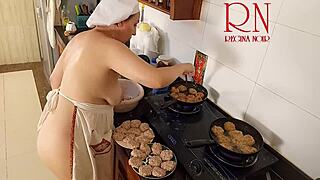 nudist regina noir cooks naked in kitchen