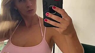 Milf Selfie Masturbation in Mirror Sexy Panties Socks Big Tits Nipples Bouncing