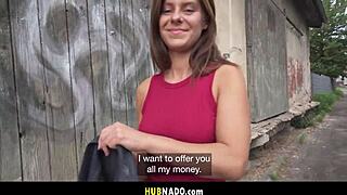 brunette with big natural tits spanked and fucked outdoors for cash