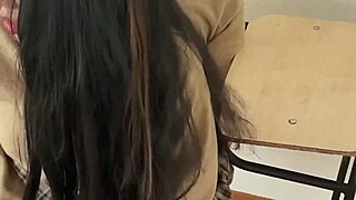 watch him pound petite latina girlfriend bent over classroom desk cowgirl ride homemade mexico school sex