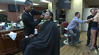 imagine blonde bound bdsm deepthroat humiliated anal fucked public barbershop pain domination