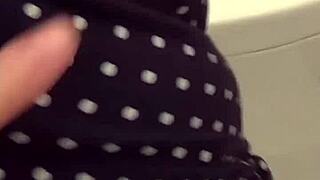 brunette babe bends over for public restroom blowjob then anal pov doggystyle