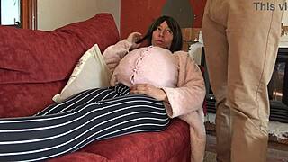 pregnant stepmom begs horny stepson fuck creampie hairy pussy