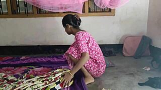 Busty Desi bhabhi bends over laundry room counter for servant's rough pounding