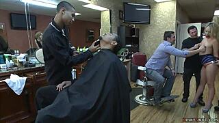 imagine blonde bound bdsm deepthroat humiliated anal fucked public barbershop pain domination