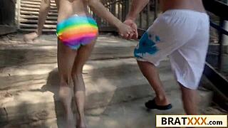 Hey tiny brunette swallowed my monster cock after beach pickup