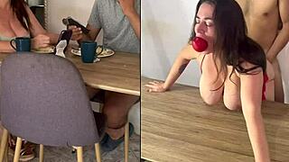 madura curvy colombiana y joven se devoran con pasion en la mesa