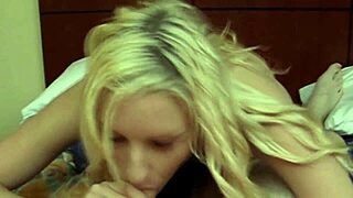 young blonde babe stripping nude in lingerie showing off perfect tits blowjob tease 👅💋