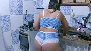 Amateur Latina Big Ass Caught Cooking in Kitchen