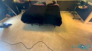 brunette milf housewife vacuums bedroom in tight natural tits outfit