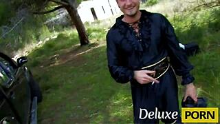 Blonde milf with big ass and tits takes rough monster cock doggystyle. Shaved pussy stretched bent over sucking boobs