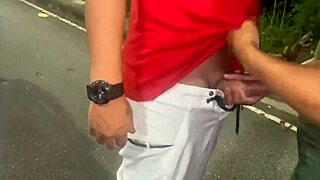 Curious husband watches young wife flash fuck stranger