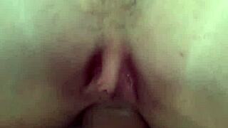 brunette babe bends over for public restroom blowjob then anal pov doggystyle