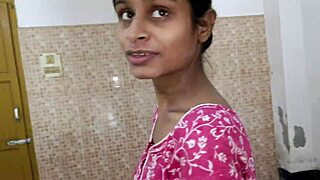 Busty Desi bhabhi bends over laundry room counter for servant's rough pounding