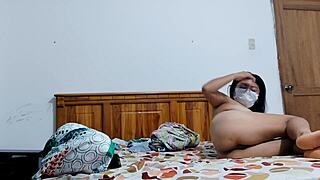 Curvy mother-in-law strips panties wide showing fat pussy and tits