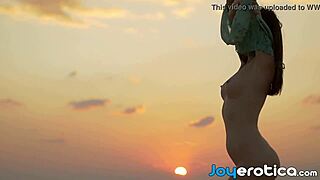 Serena J strips outdoor teasing her smooth shaved pussy and natural tits