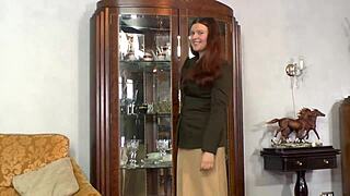 Busty brunette teen reveals hairy beaver pussy big tits softcore solo moaning cute homemade pretty