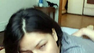 native american cutie with big tits gives dirty wet blowjob and swallows