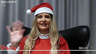 Stacy's rimming milks cock in romantic christmas bliss