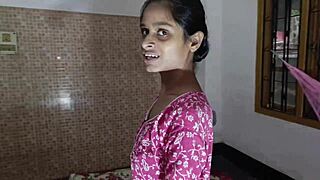 Busty Desi bhabhi bends over laundry room counter for servant's rough pounding