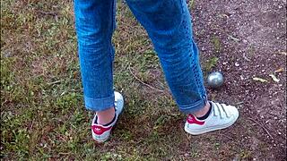 Thirty minutes exploring sneakers and shoes fetish in Marion's home