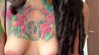 this dirty brunette spits on you while humiliating your small cock