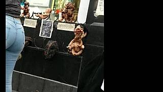 voyeur catches latina teen's huge ass stuffed in tight jeans upskirt