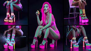 Hot redhead girls show high heels get feet body drenched in cum shots neon lights