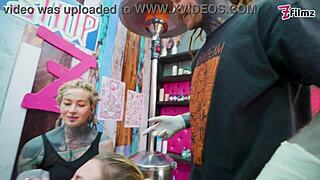 Tattooed couple dives into big dick foursome fun with merry