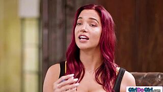 Busty counselor licks that ebony client's wet shaved pussy good!