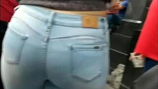 voyeur catches latina teen's huge ass stuffed in tight jeans upskirt