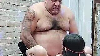 muscular bodybuilder babe begs for deep belly fill-up