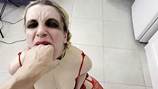 Rough kitchen domination! Blindfolded girlfriend squirts from anal pounding