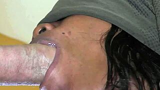 Ebony Mouth Extracts Thick Semen From Massive White Cock!