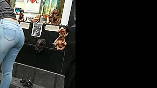 voyeur catches latina teen's huge ass stuffed in tight jeans upskirt