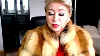 Aimee the webcam milf singer flashes her mature tits in fur coat 