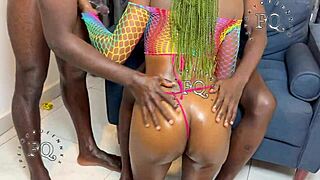 Teen takes stepbrother and stepdad cocks together in full anal threesome