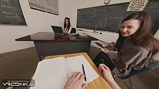 Violet's tight pussy rips uniform riding big cock on desk in parody