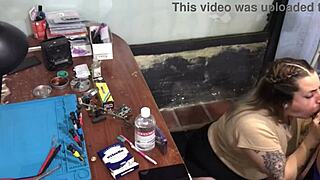 couldn't pay the tech so i ended up teasing his cock with my mouth