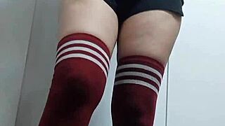 hey watch this cheeky slut try topless nude socks no panties