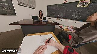 Violet's tight pussy rips uniform riding big cock on desk in parody