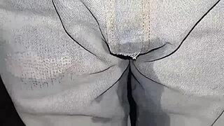 jeans diaper wetting builds to multiple shaking orgasms