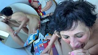 super sexy mommy brunette deepthroats my cock homemade pov until massive facial cumshot