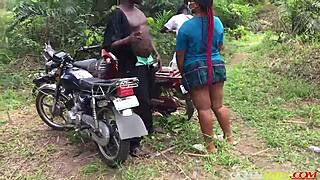 Lost University Girl Fucked Outdoors by Two Bikers in Forest All Styles Cumshot Finish